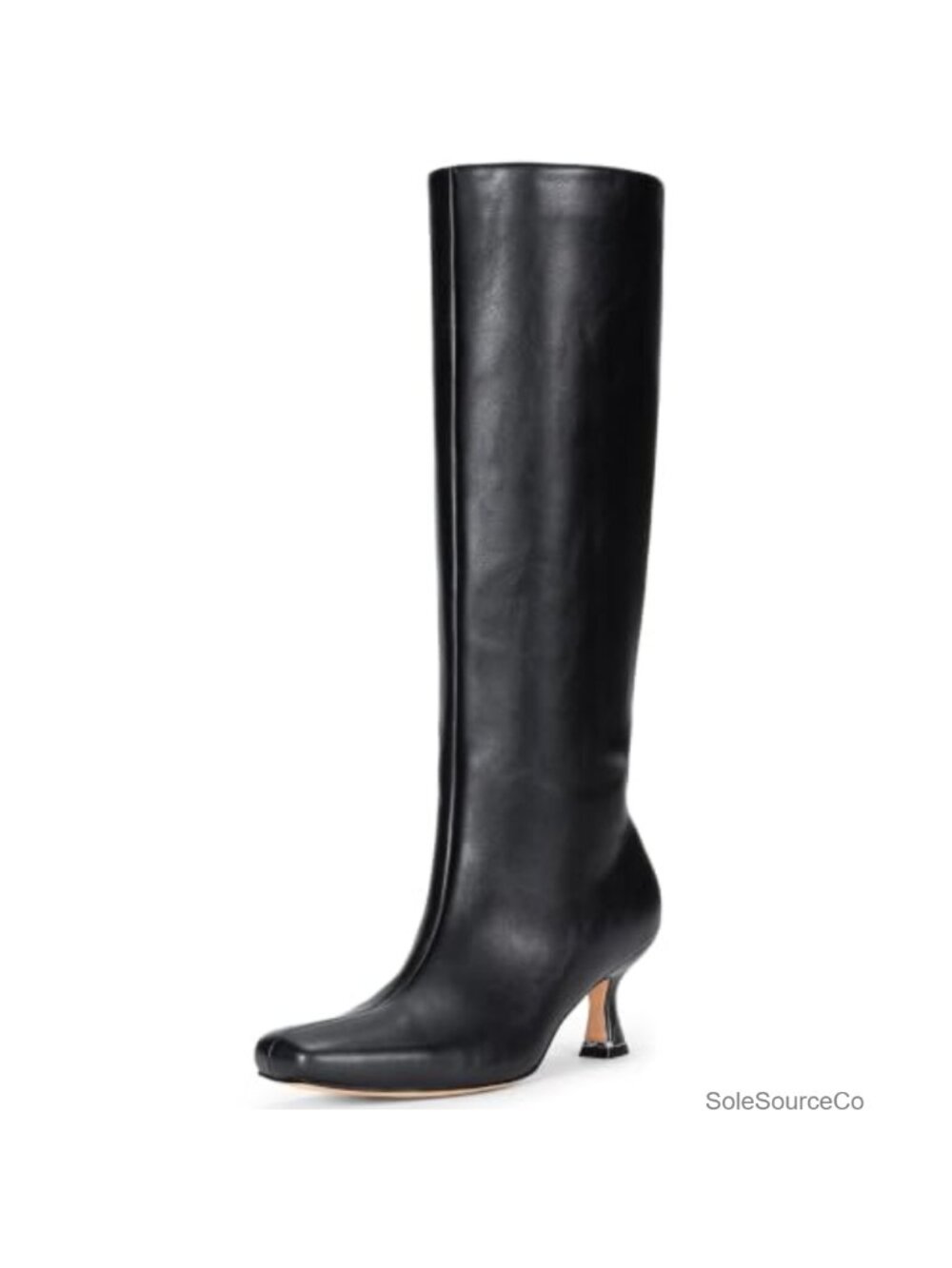 Faux Leather Tall Knee High Boots Square Toe Kitten Heel Zip
